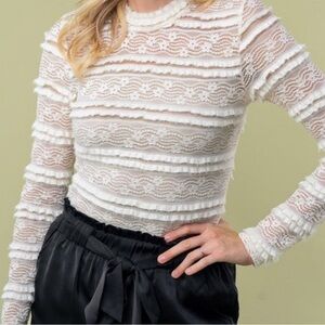 White Birch Long Sleeve Mock Neck Lace Top color: ivory Size: XLarge